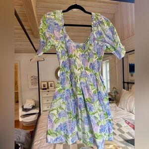 Hill House Blue and Green Floral Mini Dress